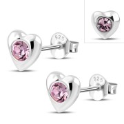Pink Cubic Zirconia Heart Silver Stud Earrings, e416st